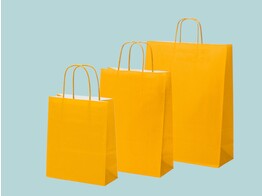 Yellow paper bags with twisted paper handle